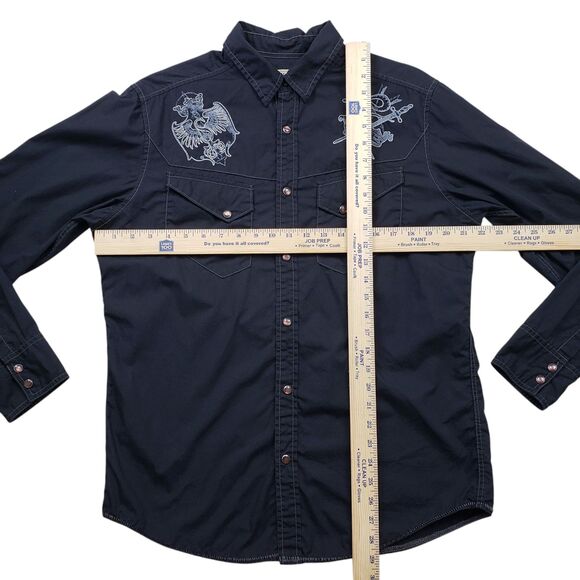 Vintage DKNY Pearl Snap Shirt Mens Medium Black Y2K Western Goth Long Sleeve - Picture 6 of 9